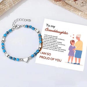 To My Granddaughter-Turquoise Heart Bracelet, Adjustable Stacking Bracelet, Heart Jewelry, Birthday Gift For Her, Christmas Gift For Her