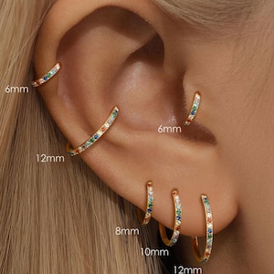 G23 Titanium Hoop Earring | CZ Huggie, Waterproof Hypoallergenic Helix, Tragus, Lobe Piercing Jewelry | 6mm 8mm 10mm 12mm