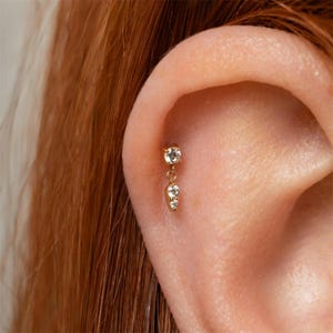 S925 Zircon Threaded Ear Piercing Stud • Threadless Flat Back Earring • Tragus Stud • Flat Back Stud • Helix Stud • Cartilage Stud