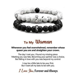 「I Love You」ブラック＆ホワイトのマッチングビーズブレスレット、カップルや友情、彼や彼女へのブレスレット、彼氏や記念日の親友へのギフト