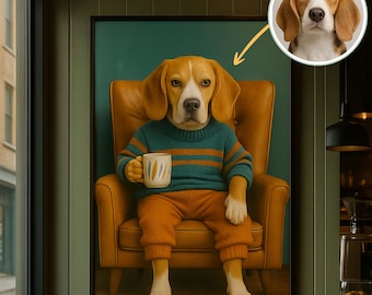 Personalized Pet Portrait with Coffee is a Funny Dog and Cat Art