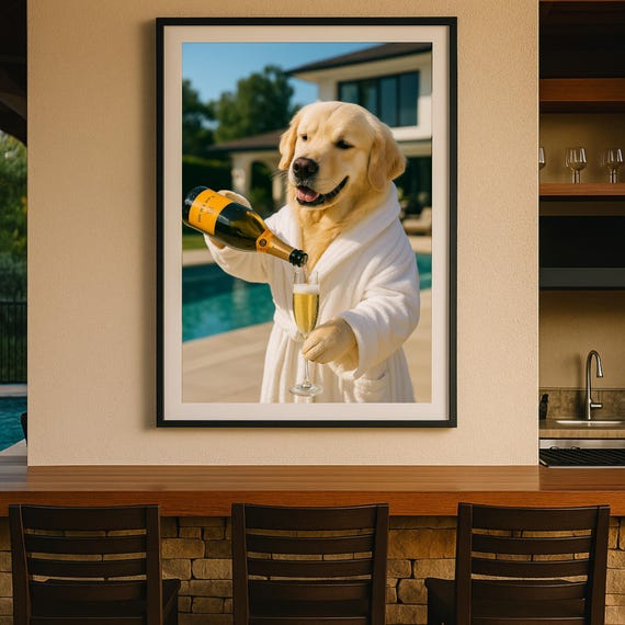 Personalized Pet Portrait with glass of wine or champagne. Funny Dog and Cat Art (Digital or Poster)