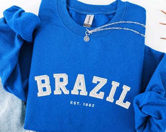 Sudadera con bordado de Brasil, cuello redondo brasileño, suéter para viaje de chicas, viaje familiar