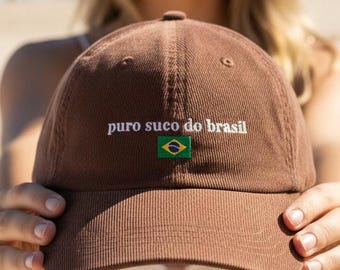 Embroidered Corduroy Brazil Hat, Puro Suco do Brasil Hat, Corduroy Hat, Corduroy Baseball Cap, Brazil Gift