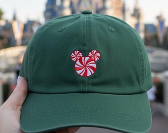 Mickey Peppermint Embroidered Hat, Theme Park Hat, Mickey Christmas Hat, Gift for Disney Lovers