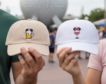 Disney Epcot Embroidery Hat, Embroidered Beer & Wine Hat for Disney Lovers, Epcot Around the World Couple Caps