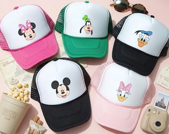 Chapeau de camionneur Disney avec personnage personnalisé, chapeau de famille Disney assorti, casquette pour enfants Mickey et ses amis, chapeau Disney, cadeau de voyage de vacances Disney