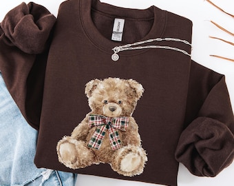 Teddy Bear Sweatshirts, Preppy Bears Sweater, Coquette Bear Sweatshirt, Christmas Sweatshirt Oversized, Bear Lover Gift