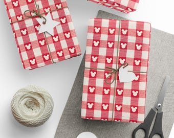 Micky Weihnachten Geschenkpapier: Disney Rot Gingham Maus Geschenkpapier