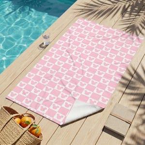 Mickey Mouse Beach Towel, Disney Beach Towel, Disney Cruise Towel, Disney World Towel, Disneyland Towel, Pink Checkered Towel
