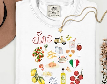 Comfort Colors® Italy Shirt, Italy Travel Souvenir Shirt, Food Lover Gift, Italian Pasta Shirt, Ciao Italy tee, Vacation Trip Italy T-shirt