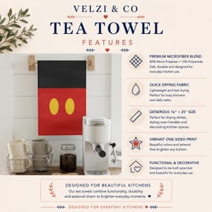 Mickey Tea Towel, Disney Kitchen Decor, Mickey Mouse Kitchen Towel, Disney Home Decor, Disney Gift, Mouse Inspired Kitchen Decor