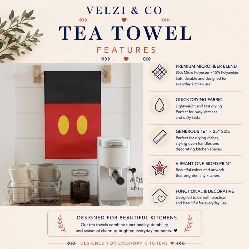 Mickey Tea Towel, Disney Kitchen Decor, Mickey Mouse Kitchen Towel, Disney Home Decor, Disney Gift, Mouse Inspired Kitchen Decor