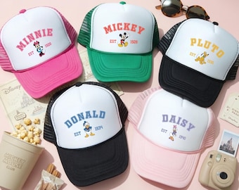 Casquette trucker vintage personnalisée Mickey et ses amis, chapeau personnage Disney rétro, chapeau classique des parcs Disney, chapeau de parc à thème