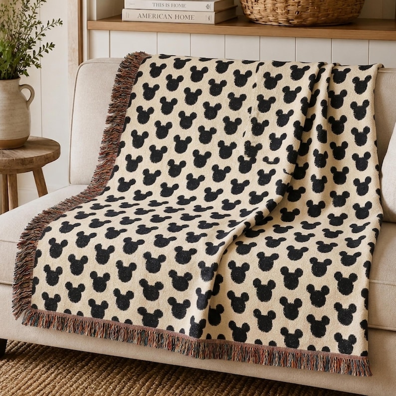 Mickey Mouse Woven Blanket, Disney Throw Blanket, Disney Home Decor, Disney World Gift, Mickey Mouse Couch Throw, Cotton Woven Blanket