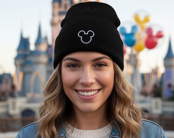 Custom Mouse Embroidered Beanie, Disney Winter Knit Hat, Cozy Unisex Beanie, Disney Lovers hat gift, Mouse Cuffed Beanie