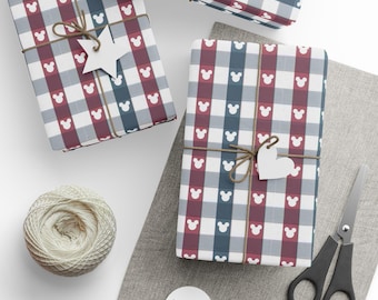 Mickey Christmas Wrapping Paper: Disney Gingham Mouse Gift Wrap, Festive Disney Paper