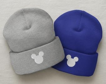 Mouse Embroidered Beanie, Disney Winter Knit Hat, Cozy Unisex Beanie, Disney Lovers hat gift, Mouse Cuffed Beanie