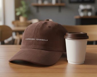 Casquette brodée Expresso Yourself, Casquette de baseball en velours côtelé, Amateurs de café, Cadeau unisexe