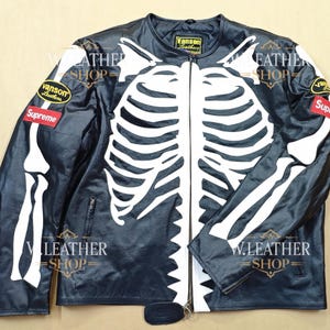 Men&#39;s Leather Jacket – Vintage skeleton Style – Premium Leather Outerwear for Men