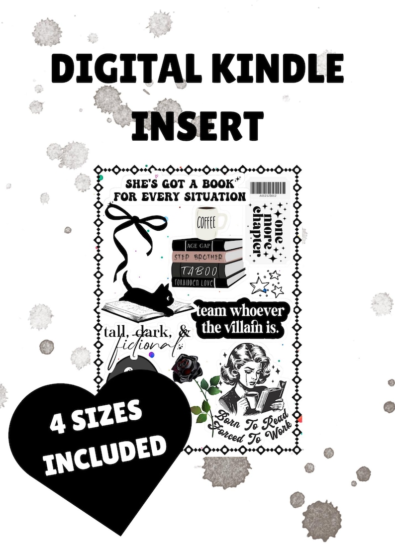 Black and White Kindle Ereader Digital Insert - Etsy