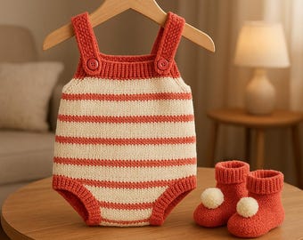 Baby Romper Knitting Pattern PDF – Newborn Knit Onesie Outfit