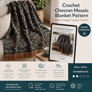 Chevron Mosaic Crochet Blanket Pattern PDF | Modern Throw | Intermediate Crochet Project | Digital Download