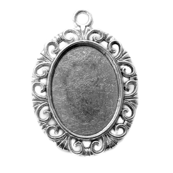 Antique Silver Oval Cabochon Settings / Bezels hold 18x13mm Cabochons or Cameos [10 pieces] -- Lead & Cadmium Free 099.H4B