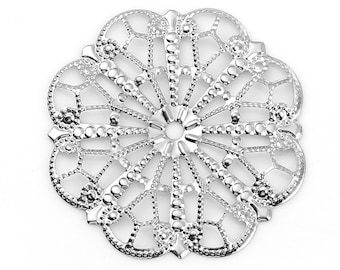 Filigree : 10 Antique Silver Filigree Connectors / Filigree Stampings / Filigree Flower Embellishment --F113749