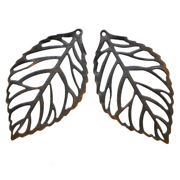 Antique Copper Filigree Leaf Charms / Filigree Leaf Metal Stampings / Embellishments [4 pieces] -- Nickel Free F01300