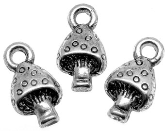 Antique Silver Tiny Mushroom Charms / Small Silver Fairy Mushroom Charms [10 pieces] -- Lead, Nickel & Cadmium Free 0368.J3D