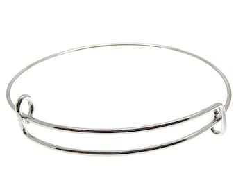 Expandable Wire Bangle Bracelet, Shiny Silver Wire Bangle / Stacking Charm Bracelet, Wire Wrapped Adjustable Bangle - 72323.H5E