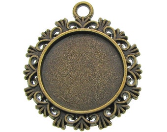 Antique Brass 20mm Round Cabochon Settings / Bronze 20mm Bezels / Pendant Settings [10 pieces] -- Lead, Nickel & Cadmium Free H3J