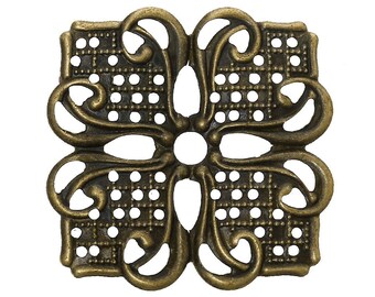 8 Antique Bronze Filigree Wraps Connectors / Brass Square Flower Filigree Metal Stampings -- Lead, Nickel & Cadmium free F45730