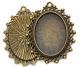 Cabochon Settings : 3 Antique Bronze 18mm x 24mm Pendant Settings / Bezels / Cameo Settings -- 15289.H4J