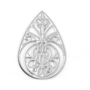 Antique Silver Filigree Chandelier Drops / Silver Teardrop Filigree Stampings / Filligree Embellishments [2 pieces] -- F113754 -2