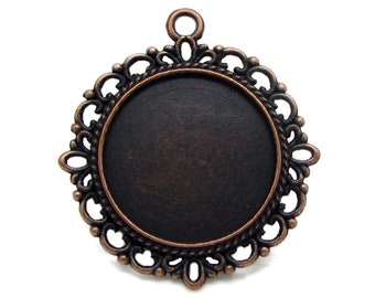 Antique Copper Round Lace 20mm Cabochon Settings / Bezels / 20mm Pendant Settings [5 pieces] -- Lead & Nickel Free 23357.B22