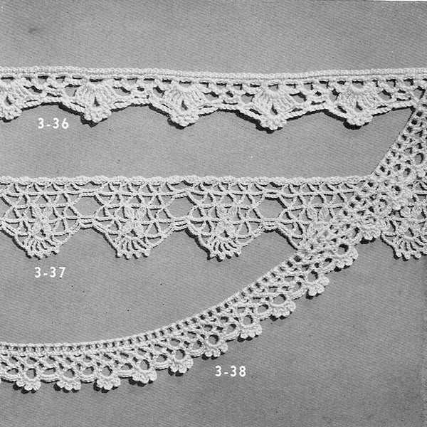 Vintage Lace Crochet Edgings Patterns, Royal Society -- INSTANT DOWNLOAD, PDF -- 3 Different Designs, Digital Crochet Pattern,  c.1943