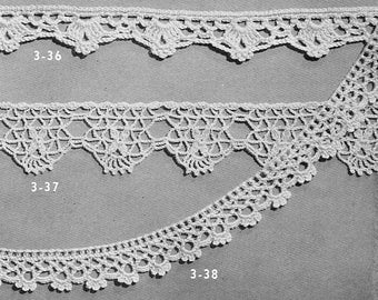 Vintage Lace Crochet Edgings Patterns, Royal Society -- INSTANT DOWNLOAD, PDF -- 3 Different Designs, Digital Crochet Pattern,  c.1943