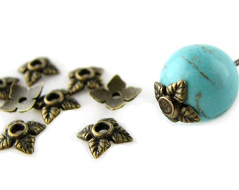 Antique Brass Leaf End Caps / Bronze Flower Bead Caps ... 6mm [25 pieces] -- 018.1-C30