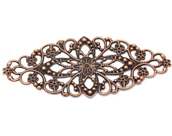 Filigree : 2 Antique Copper Filigree Flower Wraps | Metal Filigree Jewelry Stampings  ... Lead, Nickel & Cadmium free F13801-2