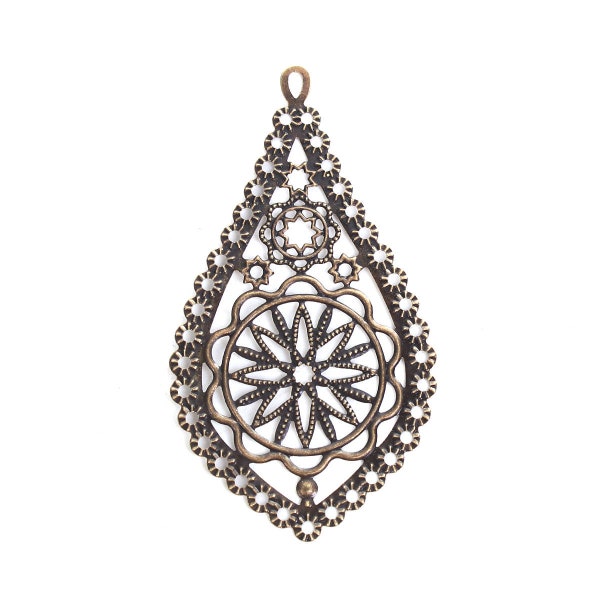 Filigree : 6 Antique Bronze Teardrop Filigree Links| Filigree Metal Jewelry Stampings - Perfect for Earrings -- F97048