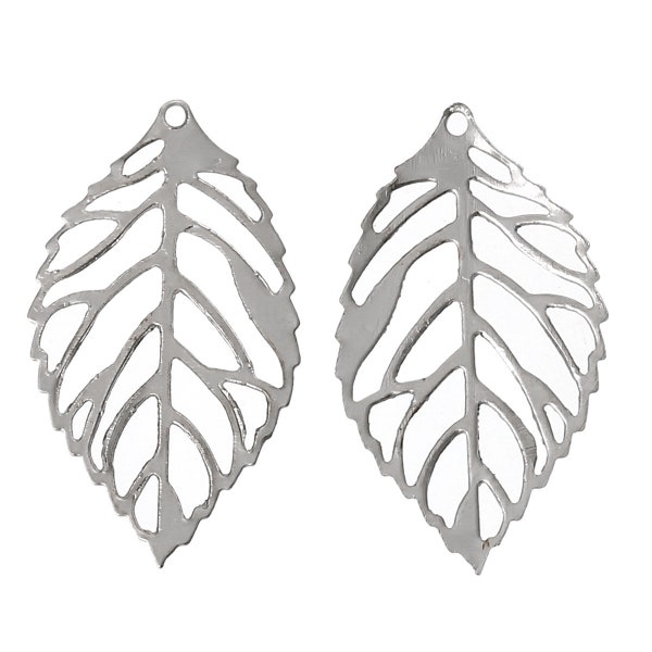 Silver Filigree Leaf Charms / Filigree Leaf Metal Stampings / Embellishments [10 pieces] -- Lead & Nickel Free F52223