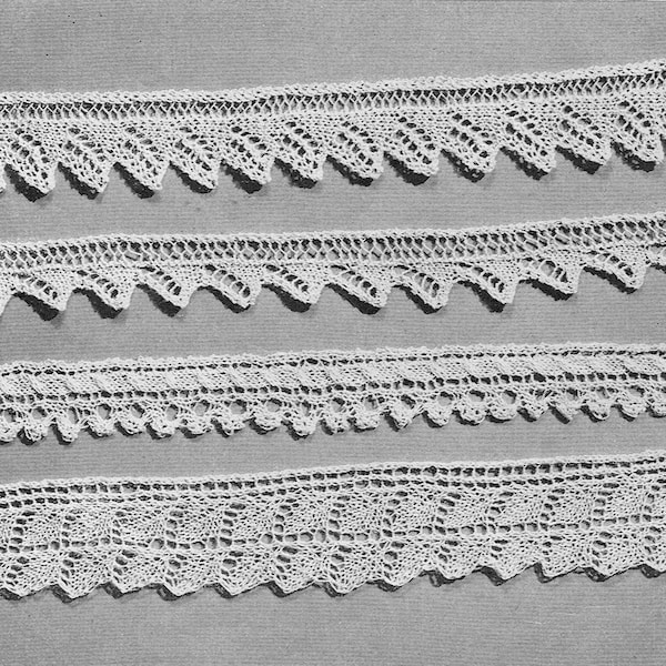 Vintage Knitted Lace Edgings Patterns -- INSTANT DOWNLOAD, PDF -- 4 Different Designs, Digital Knitting Pattern,  c.1943