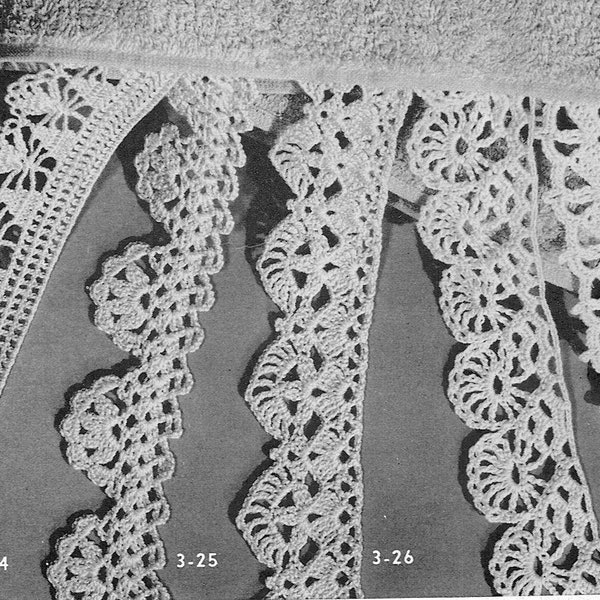 Vintage Lace Crochet Edgings Patterns, Perfect for Towels -- INSTANT DOWNLOAD, PDF -- 5 Different Designs, Digital Crochet Pattern,  c.1943