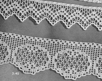 Vintage Lace Crochet Edgings Patterns -- INSTANT DOWNLOAD, PDF -- 3 Different Designs, Digital Crochet Pattern,  c.1943