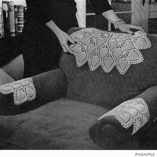 Vintage Crochet Pattern "Pineapple Chair Set" PDF Pattern -- INSTANT DOWNLOAD -- Pineapple Doily Chair Back & Arm Covers,  c. 1947