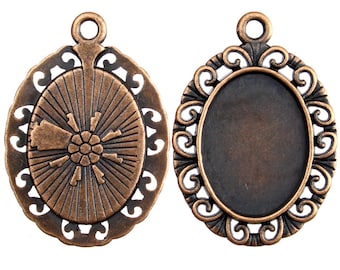 Pendant Settings / Antique Copper Oval Cabochon Settings / Bezel Holds 18x13mm Cabochon [8 pieces] -- 09900.H6E