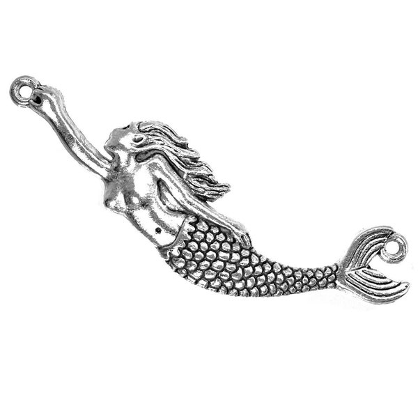 Antique Silver Large Mermaid Pendant / Mermaid Connector [1 piece] -- Lead & Cadmium Free 0523.B31