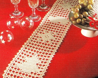 Vintage Filet Crochet Pattern "Christmas Holiday Table Runner" Digital PDF Pattern -- INSTANT DOWNLOAD, 5-1/2” x 64-1/2”